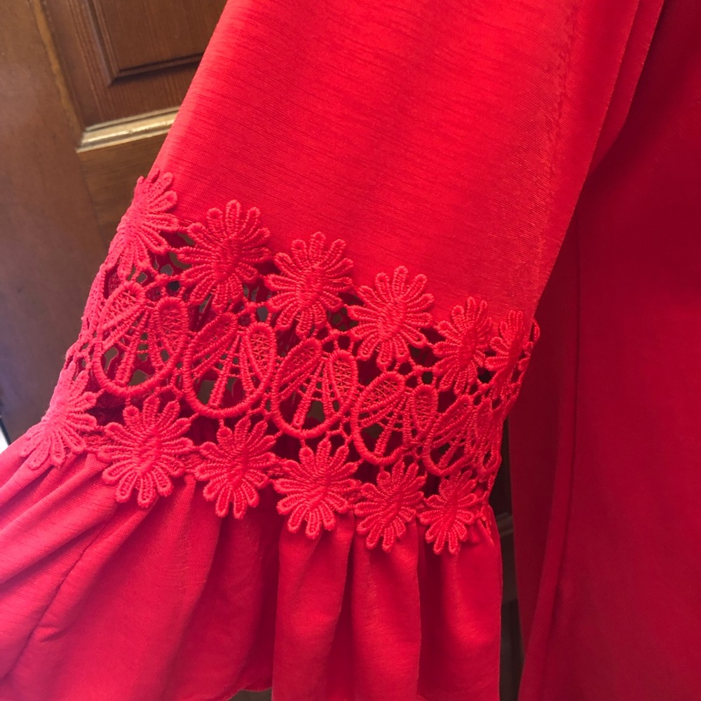 Red Ruffle Sleeve Tunic